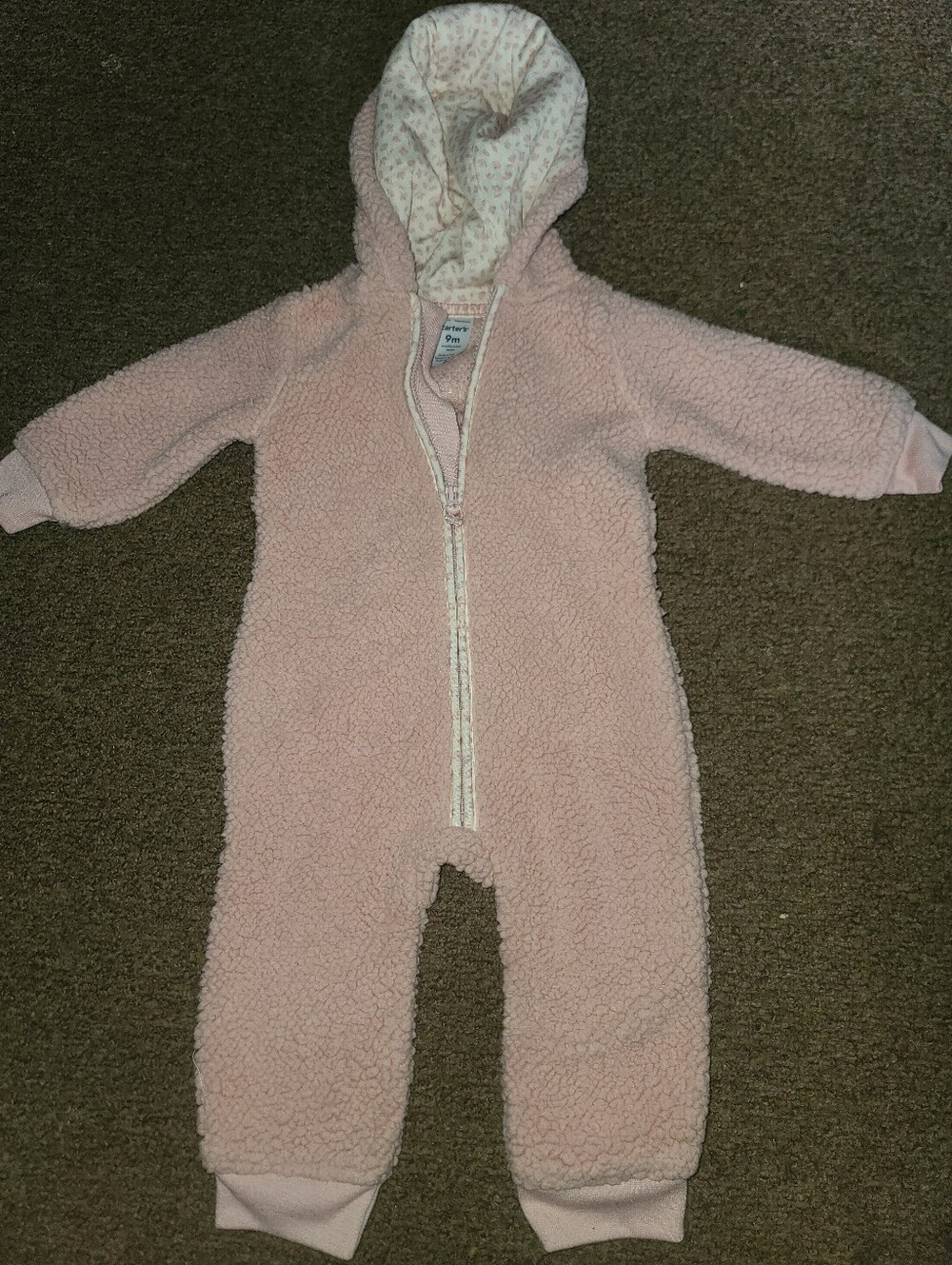 Carter's Light Pink Sherpa Hooded One-Piece Footie